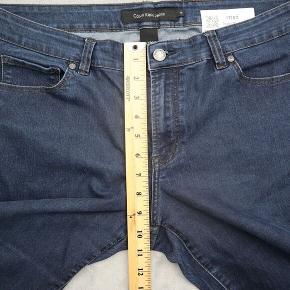 Calvin Klein Pants Womens 14 Blue Straight Mid Rise Button Dark Wash Denim Jeans - Picture 5 of 16